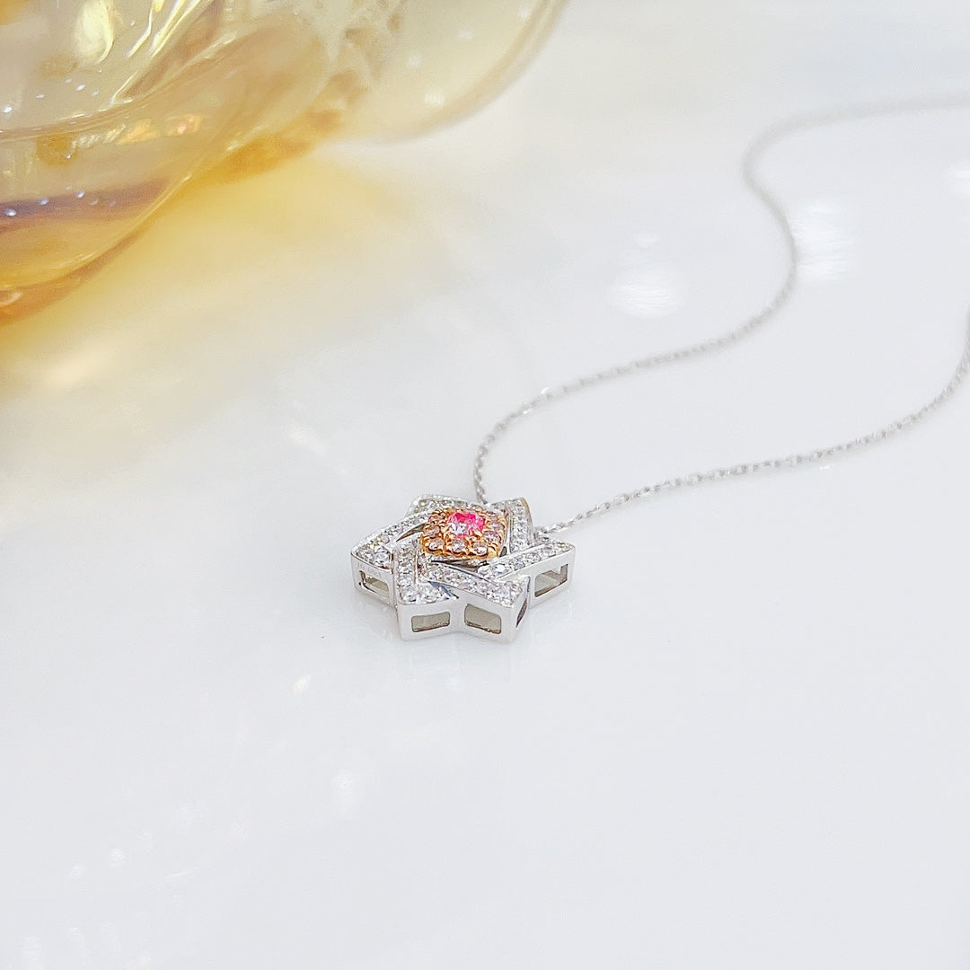 18K Pink Diamond Cushion Hexagon Star Necklace - Exclusive Jewelry - Pink Diamond Necklace