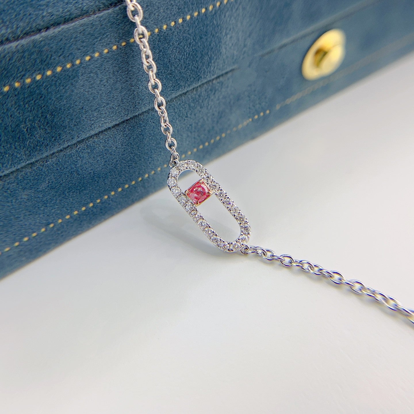 18K Pink Diamond Cushion Hollow Bracelet - Elegant Jewelry Piece - Pink Diamond Bracelet