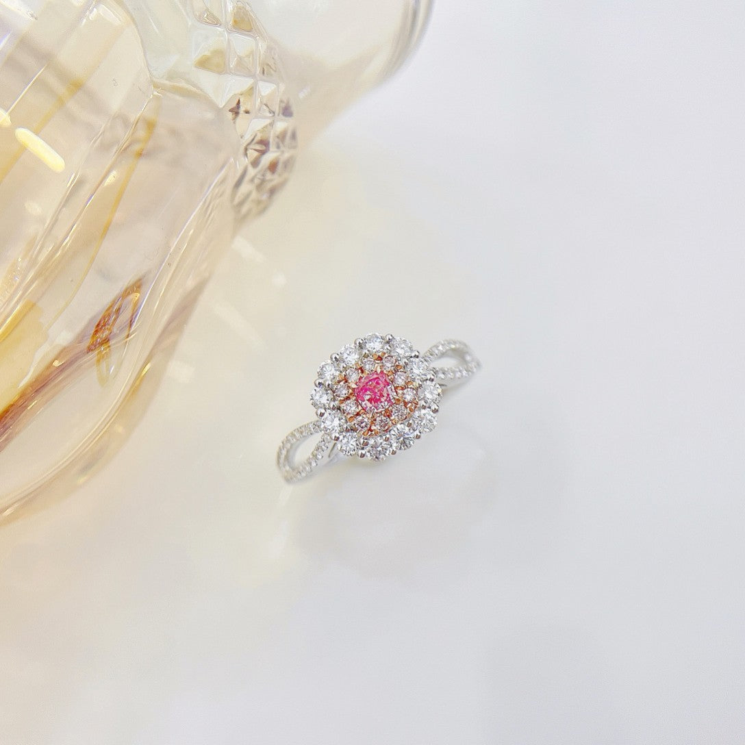 18K Pink Diamond Cushion Hollow Ring - Premium Jewelry Choice - Pink Diamond Ring