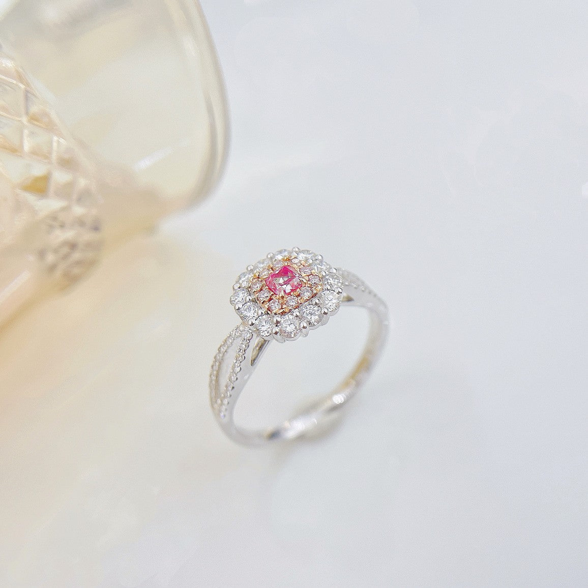 18K Pink Diamond Cushion Hollow Ring - Premium Jewelry Choice - Pink Diamond Ring