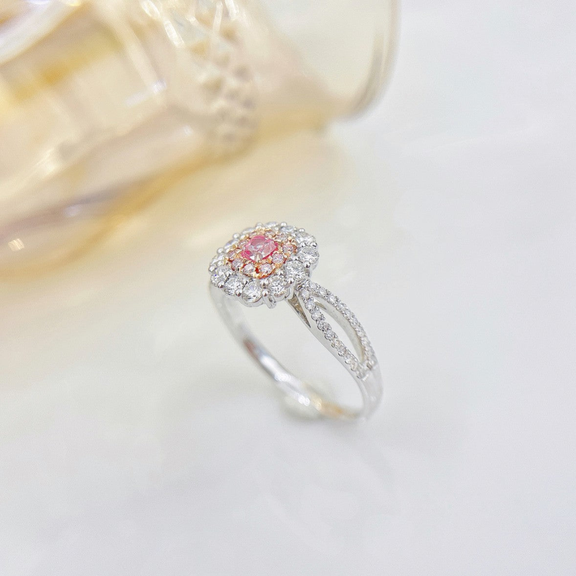 18K Pink Diamond Cushion Hollow Ring - Premium Jewelry Choice - Pink Diamond Ring