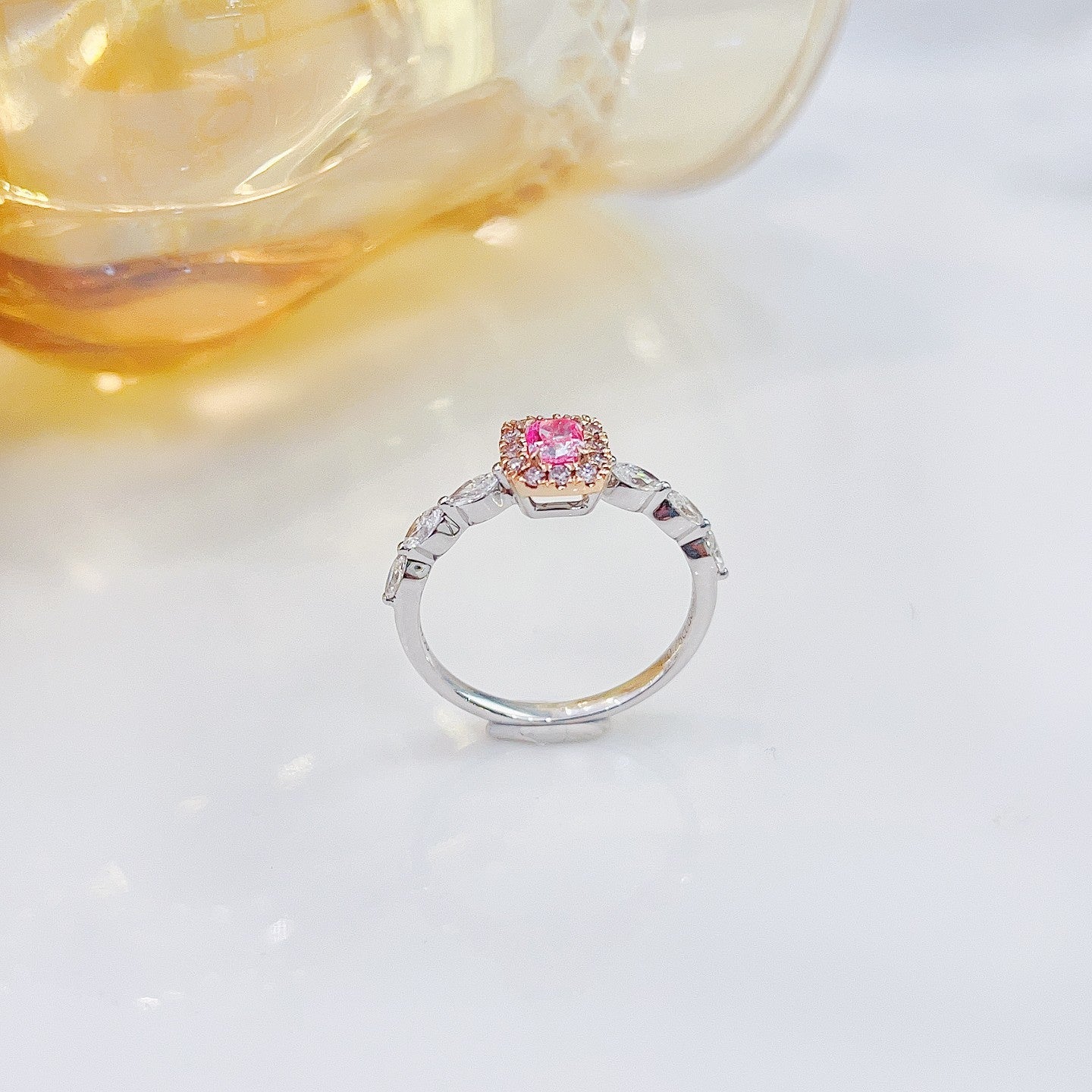 18K Pink Diamond Cushion Marquise Arm Ring - Luxury Jewelry - Pink Diamond Ring