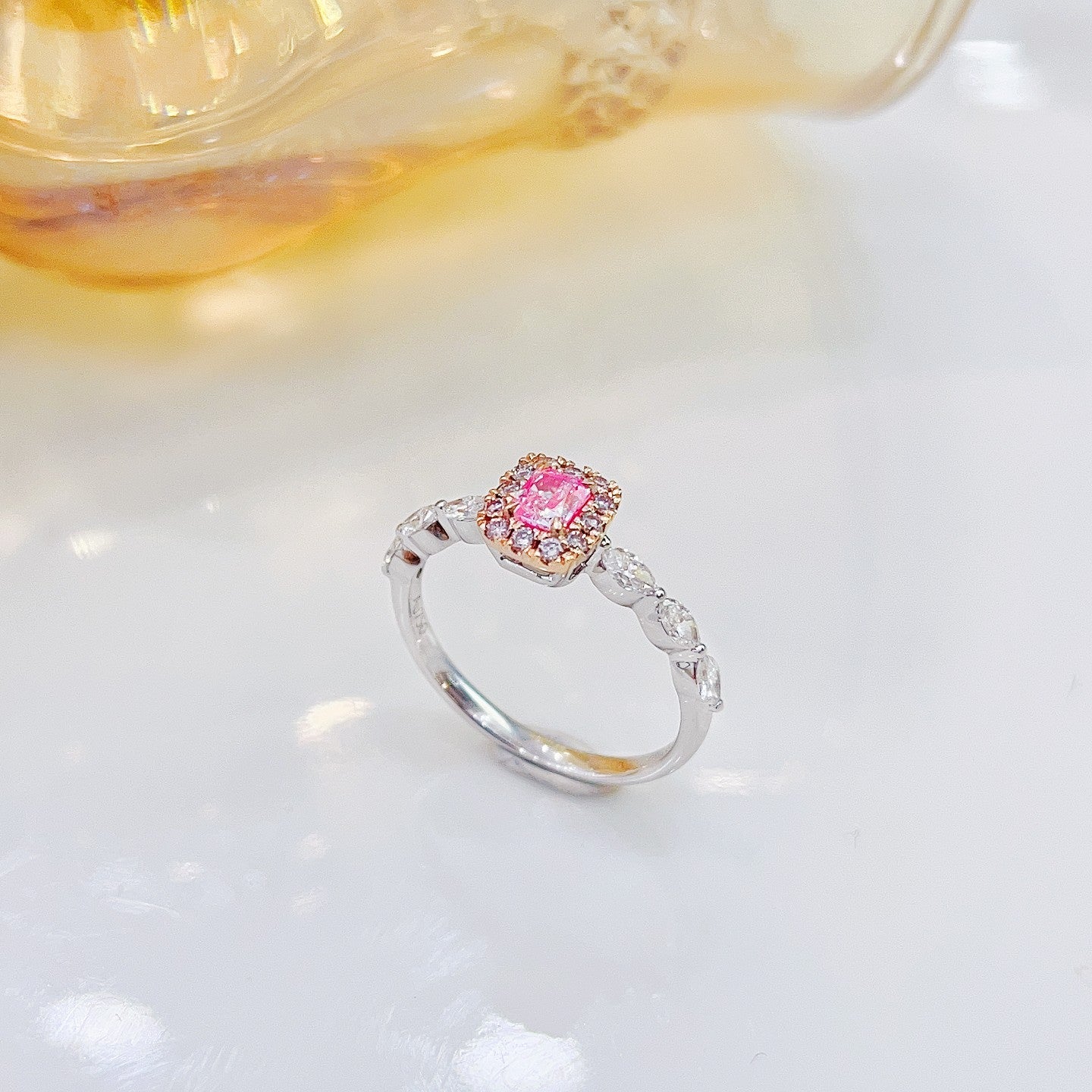 18K Pink Diamond Cushion Marquise Arm Ring - Luxury Jewelry - Pink Diamond Ring