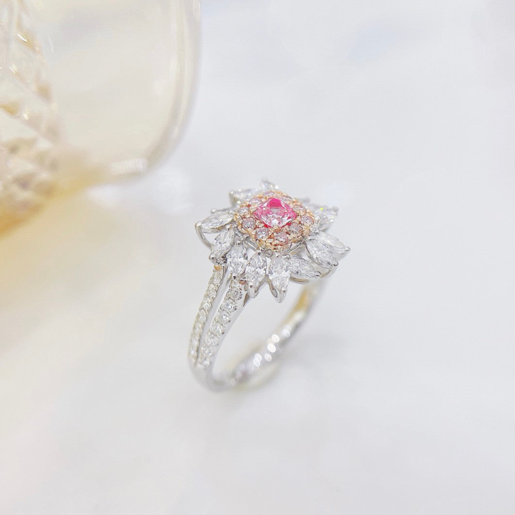 18K Pink Diamond Cushion Marquise Double-Arm Ring - Premium Jewelry - Pink Diamond Ring