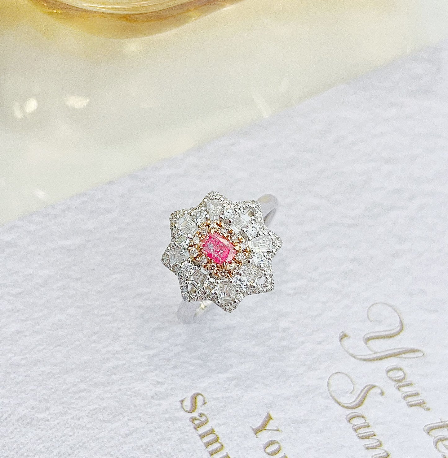 18K Pink Diamond Cushion Octagonal Trapezoid Ring - Luxurious Jewelry - Pink Diamond Ring