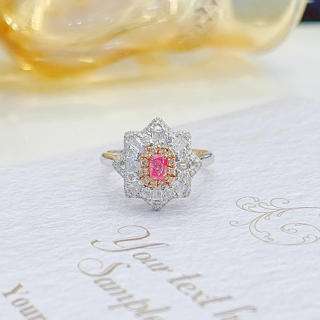 18K Pink Diamond Cushion Octagonal Trapezoid Ring - Luxurious Jewelry - Pink Diamond Ring