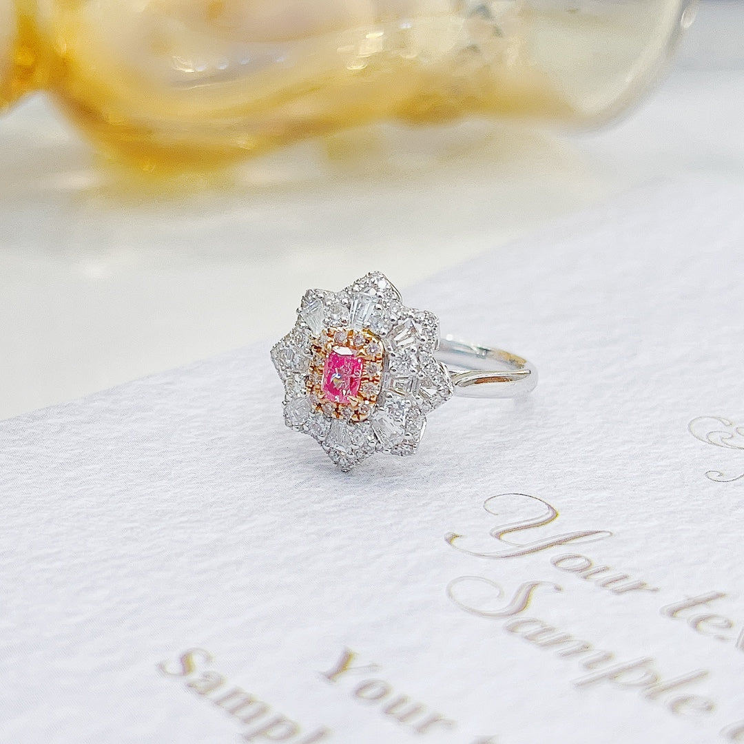 18K Pink Diamond Cushion Octagonal Trapezoid Ring - Luxurious Jewelry - Pink Diamond Ring