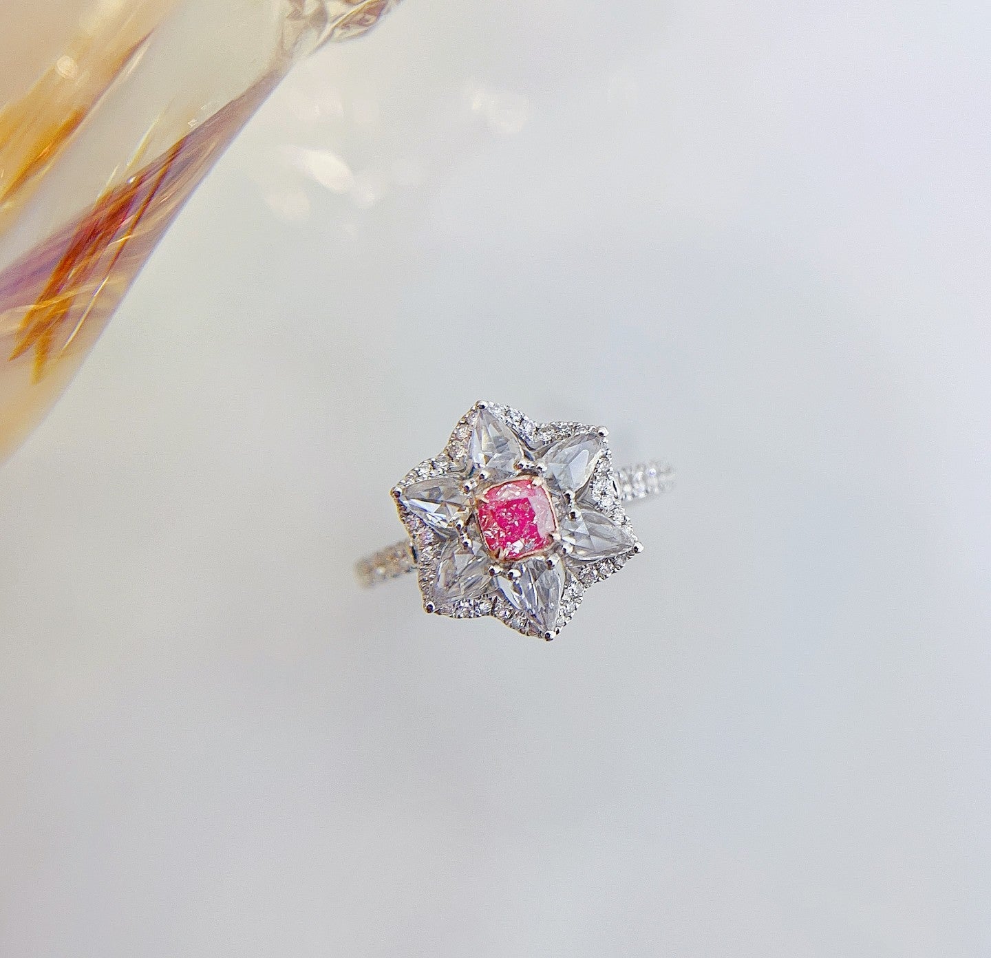 18K Pink Diamond Cushion Petal Two-Way Wear Ring | Premium Jewelry - Pink Diamond Ring