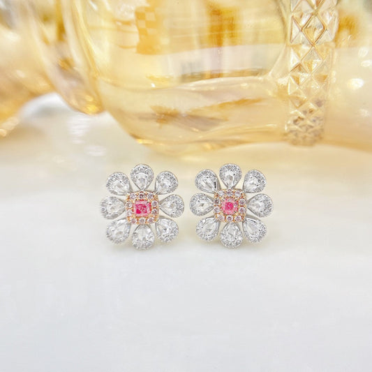 18K Pink Diamond Cushion Rose Drop Earrings - Luxury Jewelry - Jeweler.Jewelry