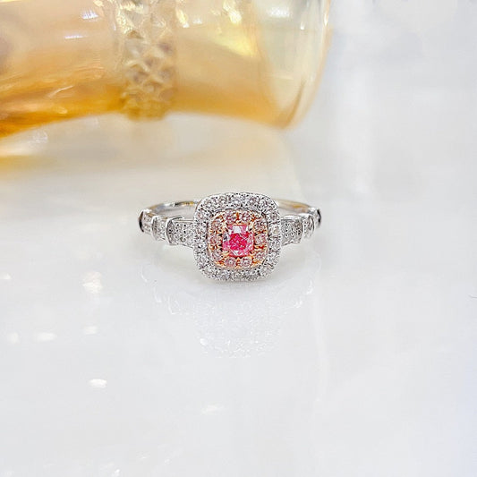 18K Pink Diamond Cushion Shape Double Shank Ring | Premium Jewelry - Pink Diamond Ring