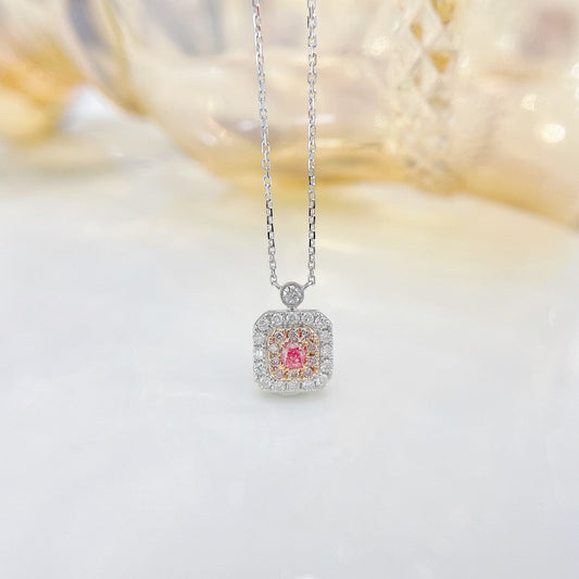 18K Pink Diamond Cushion Shape Minimalist Bubble Necklace - Pink Diamond Necklace