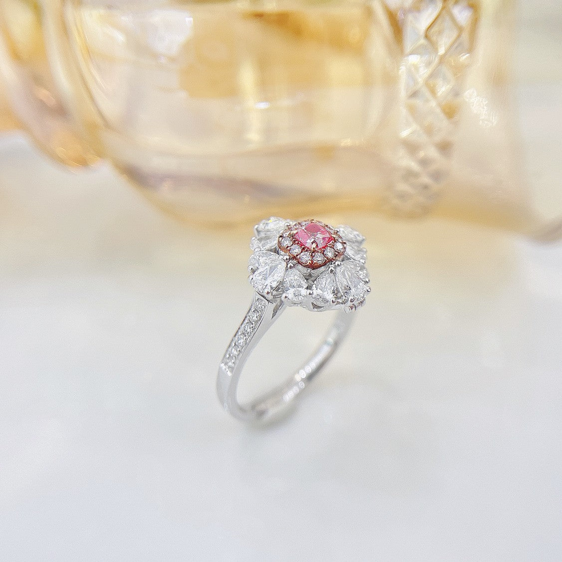 18K Pink Diamond Cushion Shape Two-Way Wearable Jewelry - Pink Diamond Ring