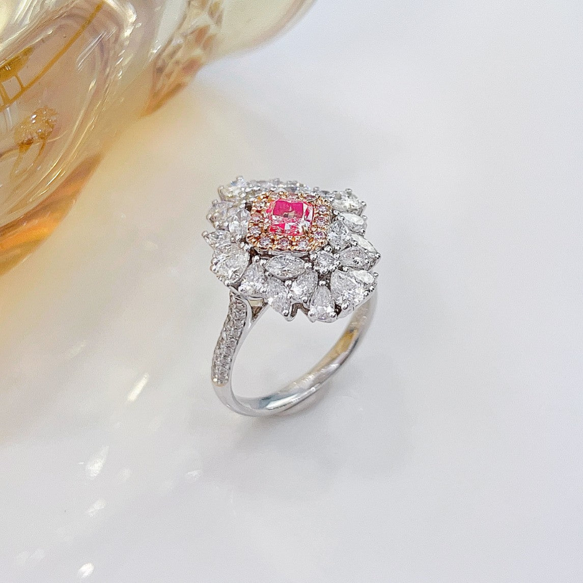 18K Pink Diamond Cushion-Shaped Double-Wear Jewelry - Pink Diamond Ring