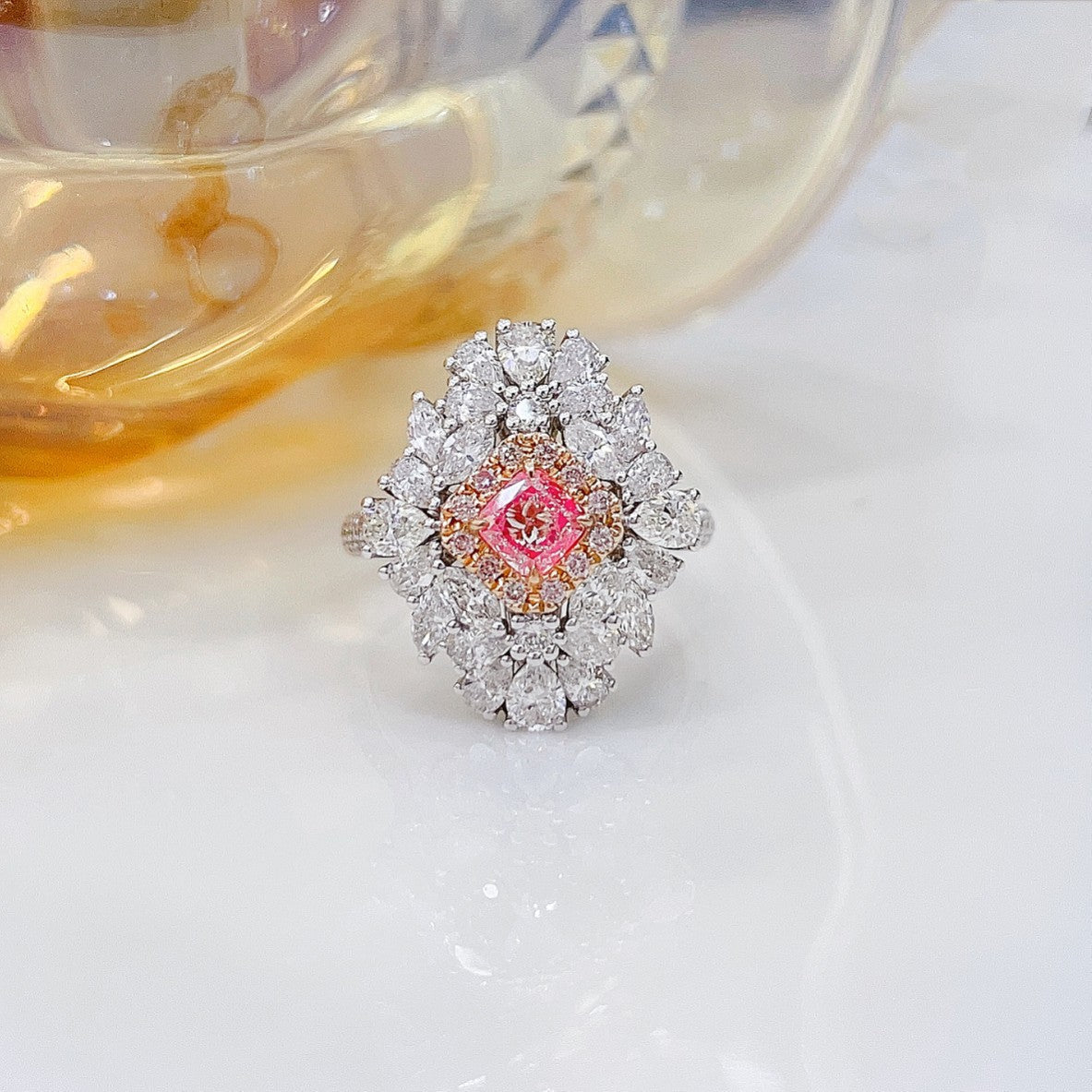 18K Pink Diamond Cushion-Shaped Double-Wear Jewelry - Pink Diamond Ring