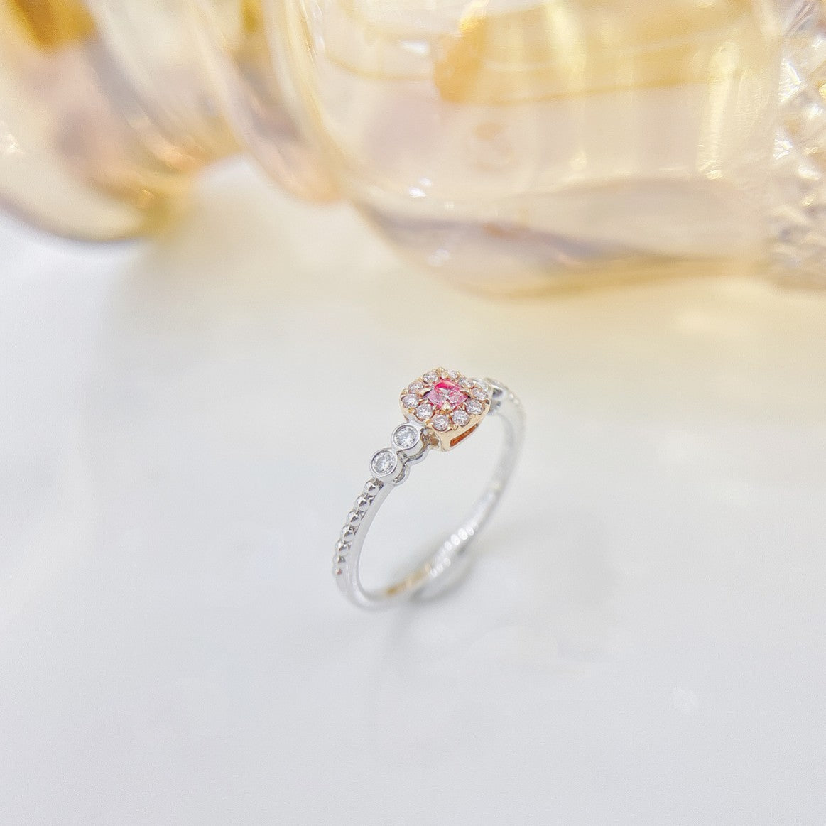 18K Pink Diamond Cushion-Shaped Halo Ring - Premium Jewelry - Pink Diamond Ring