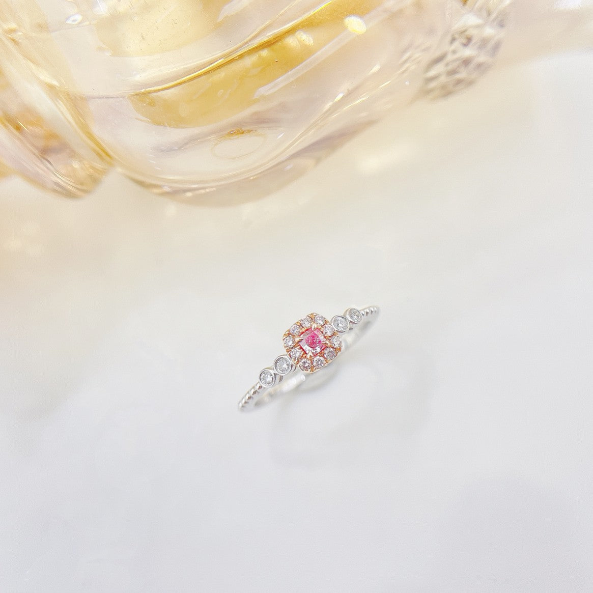 18K Pink Diamond Cushion-Shaped Halo Ring - Premium Jewelry - Pink Diamond Ring