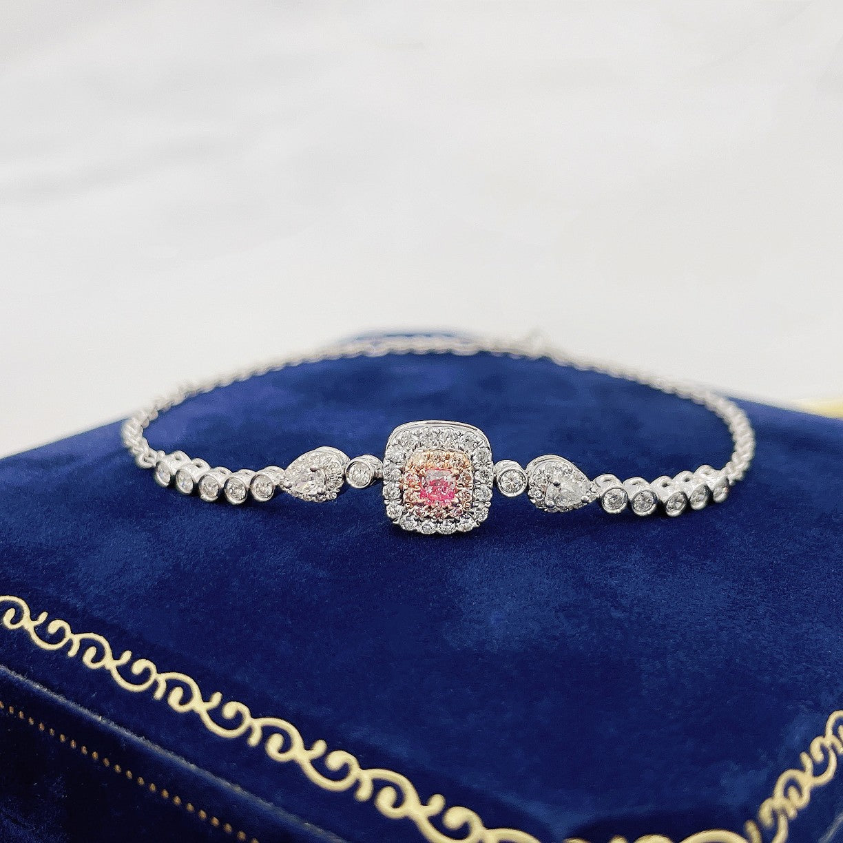 18K Pink Diamond Cushion-Shaped Interval Bubble Bracelet - Luxury Jewelry - Pink Diamond Bracelet