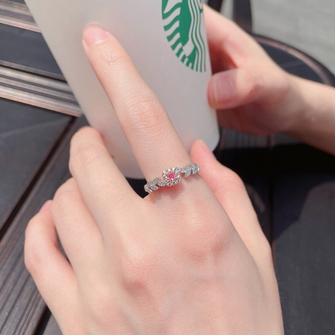 18K Pink Diamond Cushion-Shaped Leaf Ring - Elegant Jewelry Piece - Pink Diamond Ring