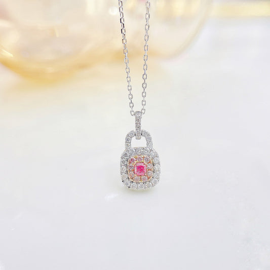 18K Pink Diamond Cushion-Shaped Lock Pendant Necklace - Pink Diamond Necklace