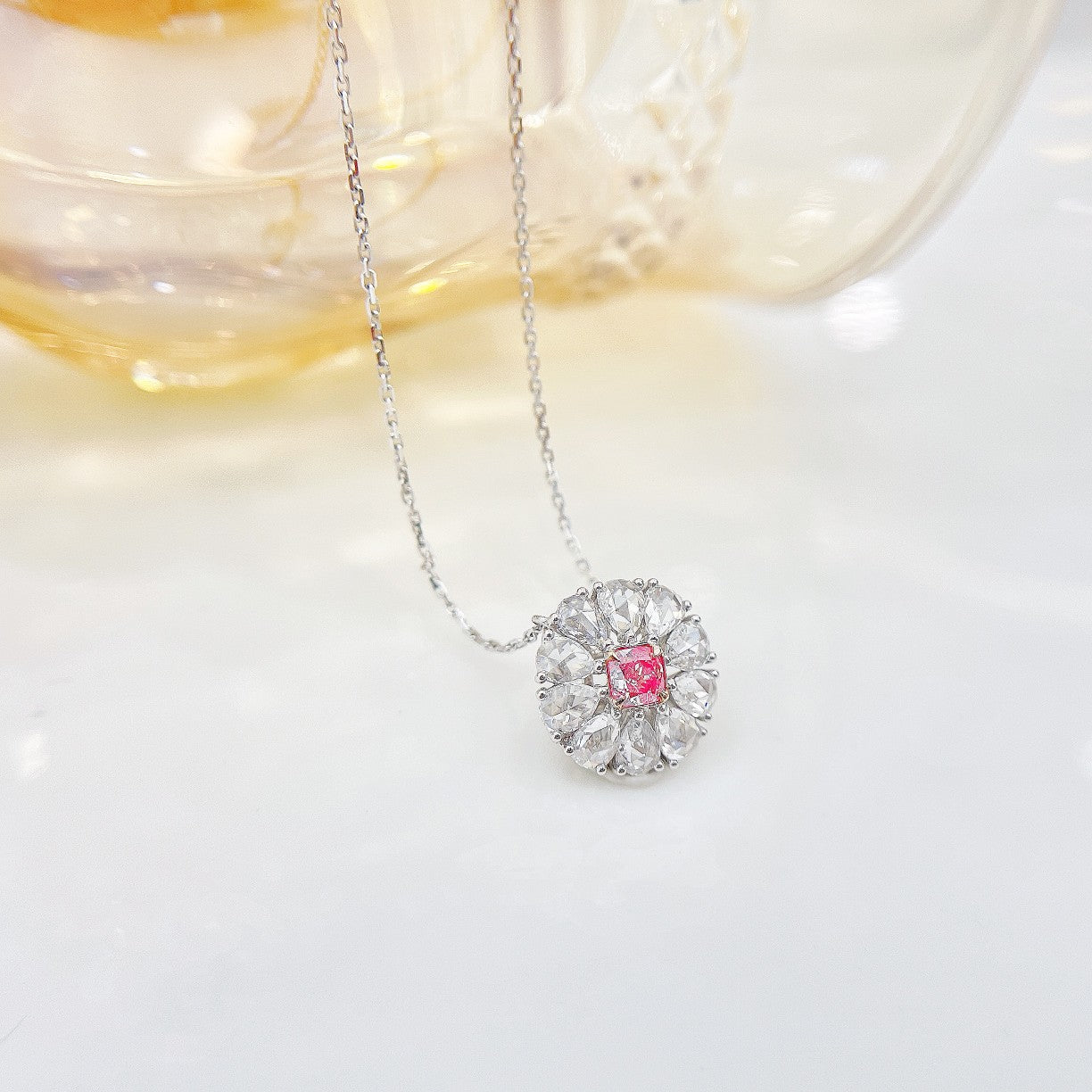 18K Pink Diamond Cushion-Shaped Pendant with Teardrop Accent Jewelry - Pink Diamond Necklace