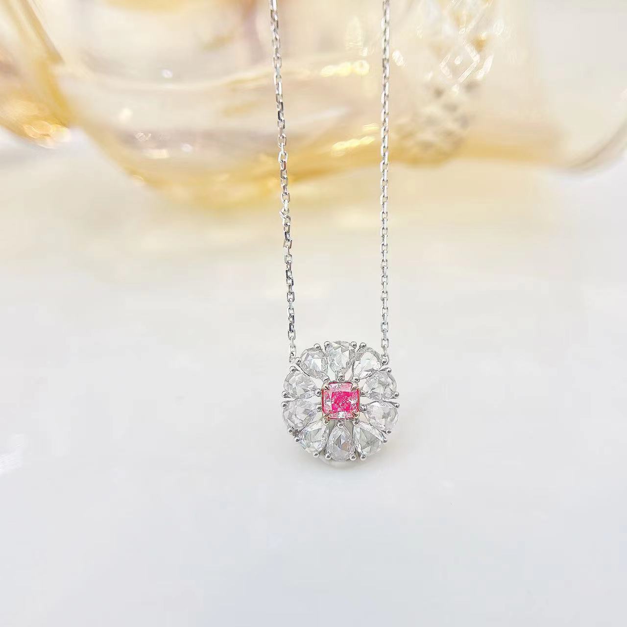 18K Pink Diamond Cushion-Shaped Pendant with Teardrop Accent Jewelry - Pink Diamond Necklace