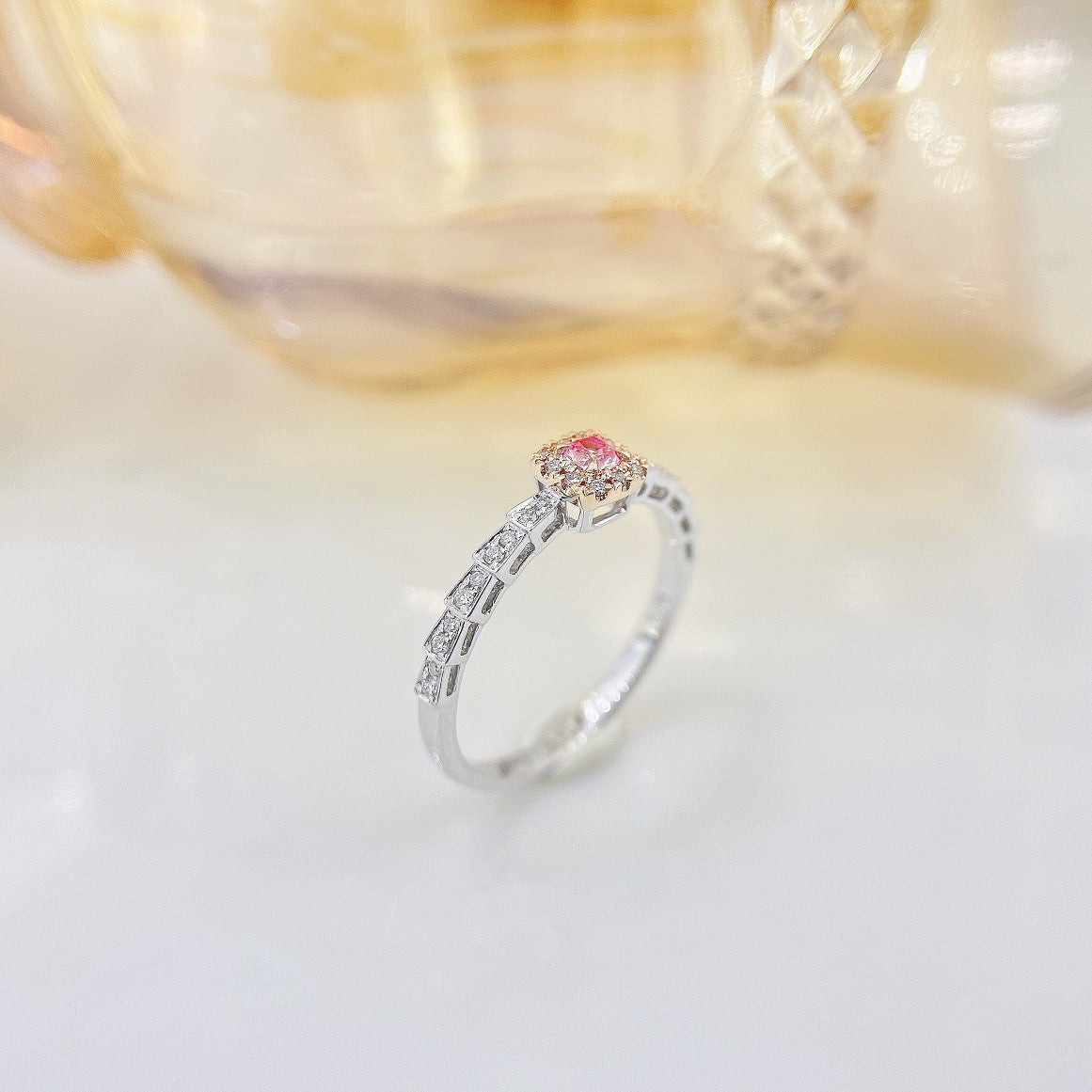 18K Pink Diamond Cushion Snake Arm Ring - Luxury Jewelry - Pink Diamond Ring