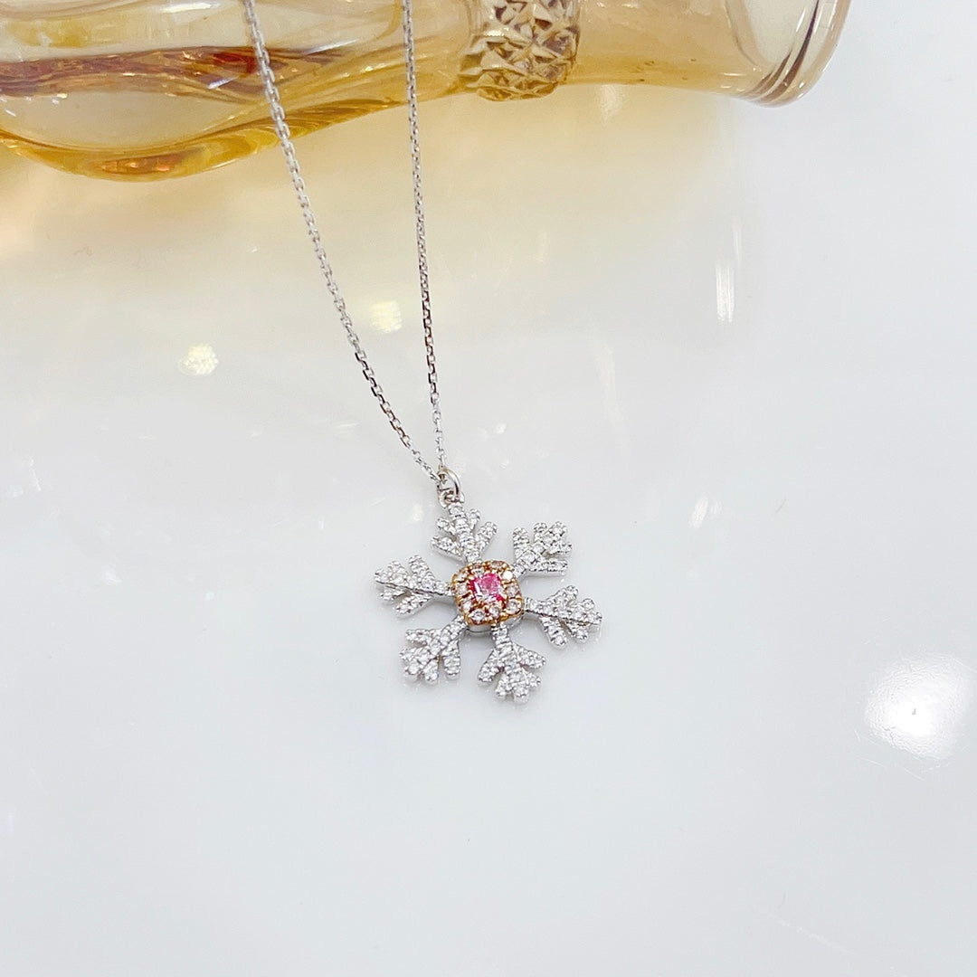 18K Pink Diamond Cushion Snowflake Necklace - Exclusive Jewelry - Pink Diamond Necklace