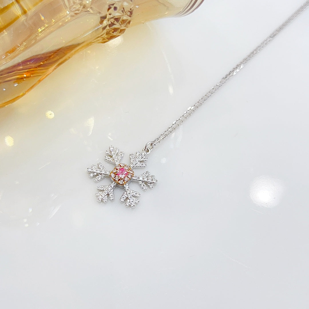 18K Pink Diamond Cushion Snowflake Necklace - Exclusive Jewelry - Pink Diamond Necklace