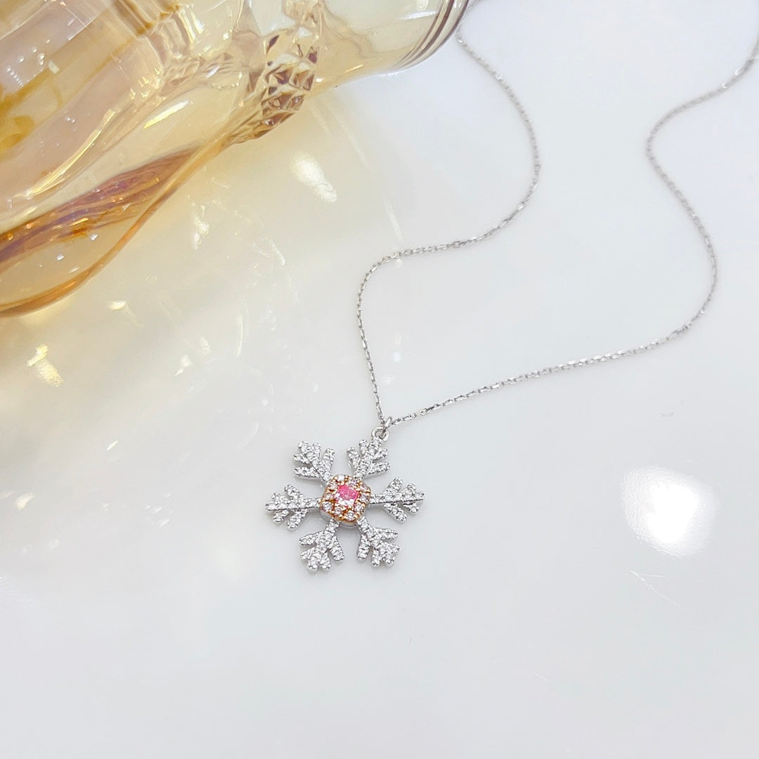 18K Pink Diamond Cushion Snowflake Necklace - Exclusive Jewelry - Pink Diamond Necklace