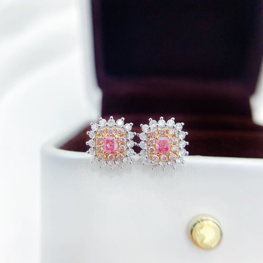 18K Pink Diamond Cushion Sun Earrings - Luxury Jewelry - Jeweler.Jewelry