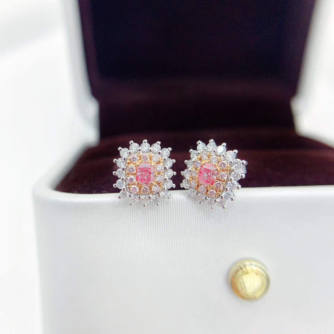 18K Pink Diamond Cushion Sun Earrings - Luxury Jewelry - Jeweler.Jewelry