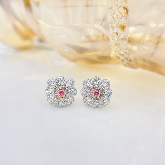 18K Pink Diamond Cushion Wave Edge Earrings - ED032-F - Jeweler.Jewelry