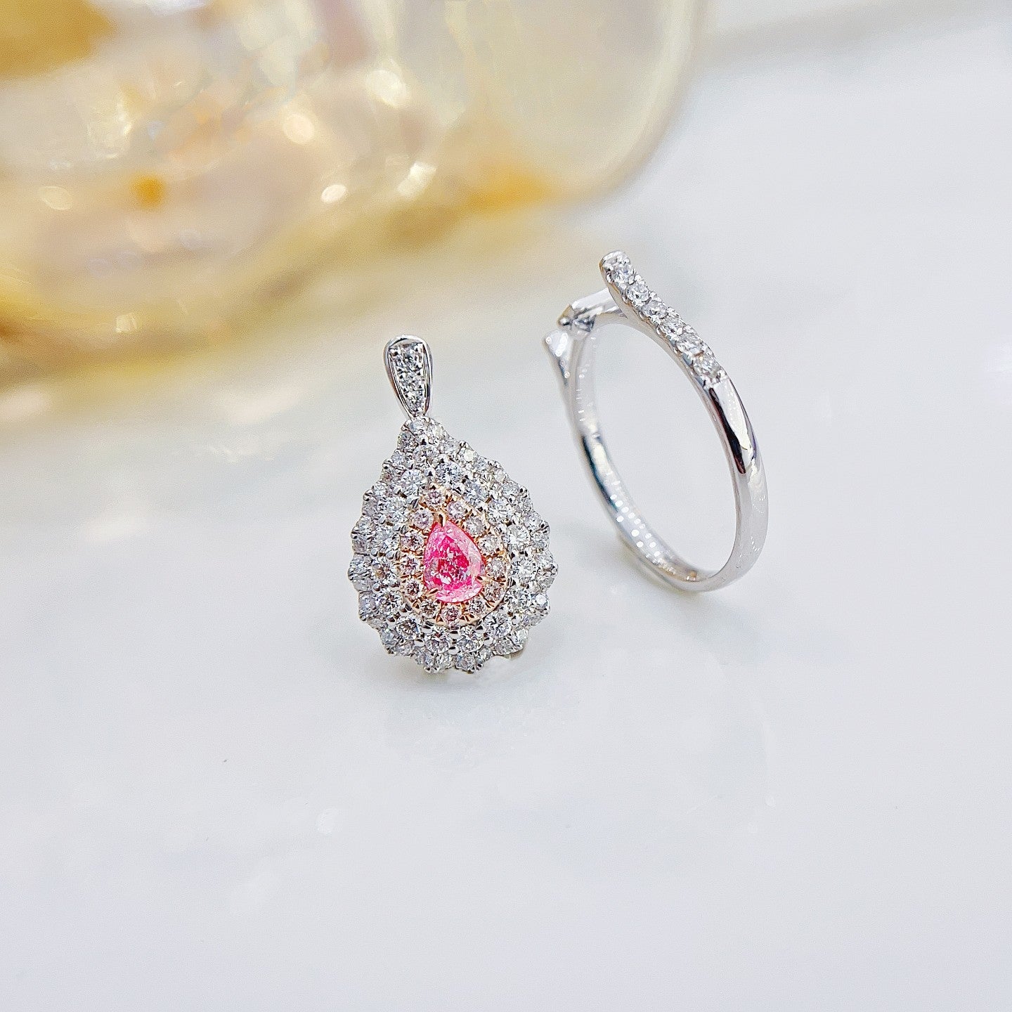 18K Pink Diamond Delicate Drop Pendant with Dual-Wear Design | Premium Jewelry - Pink Diamond Ring