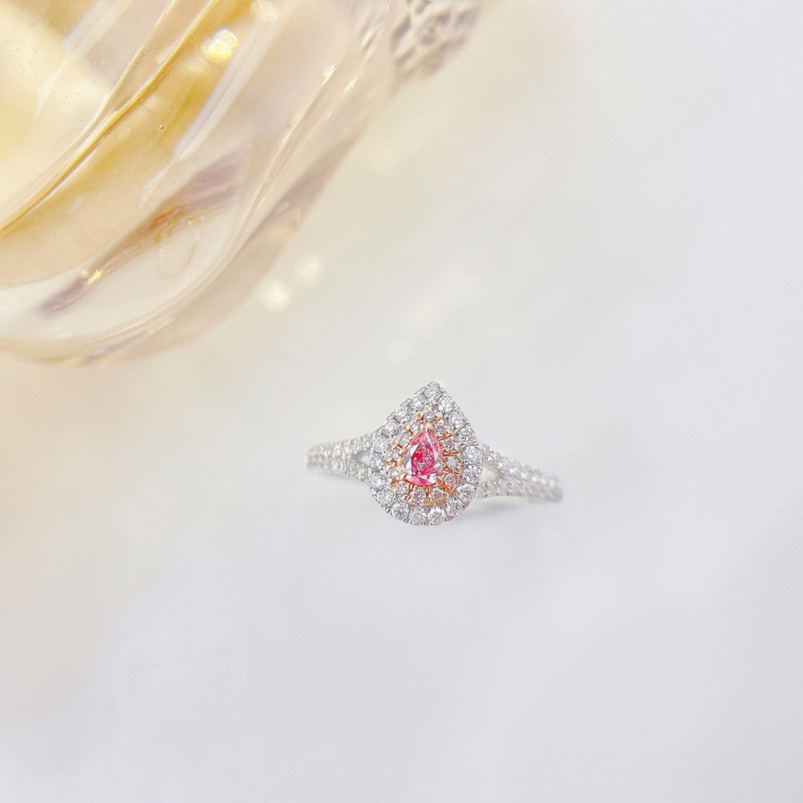 18K Pink Diamond Delicate Drop Ring - A Sparkling Jewelry Gem - Pink Diamond Ring