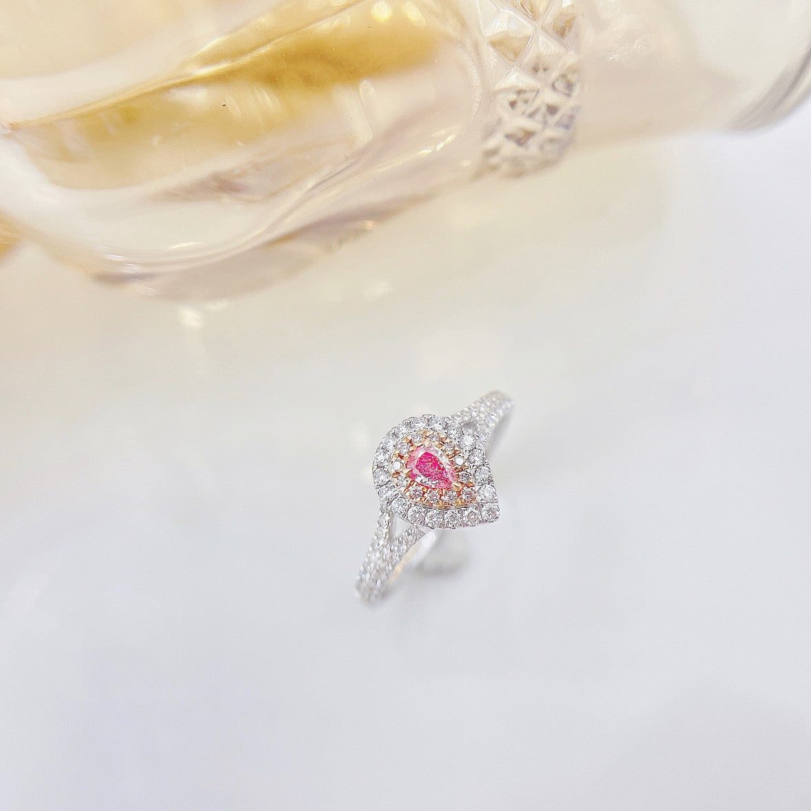 18K Pink Diamond Delicate Drop Ring - A Sparkling Jewelry Gem - Pink Diamond Ring