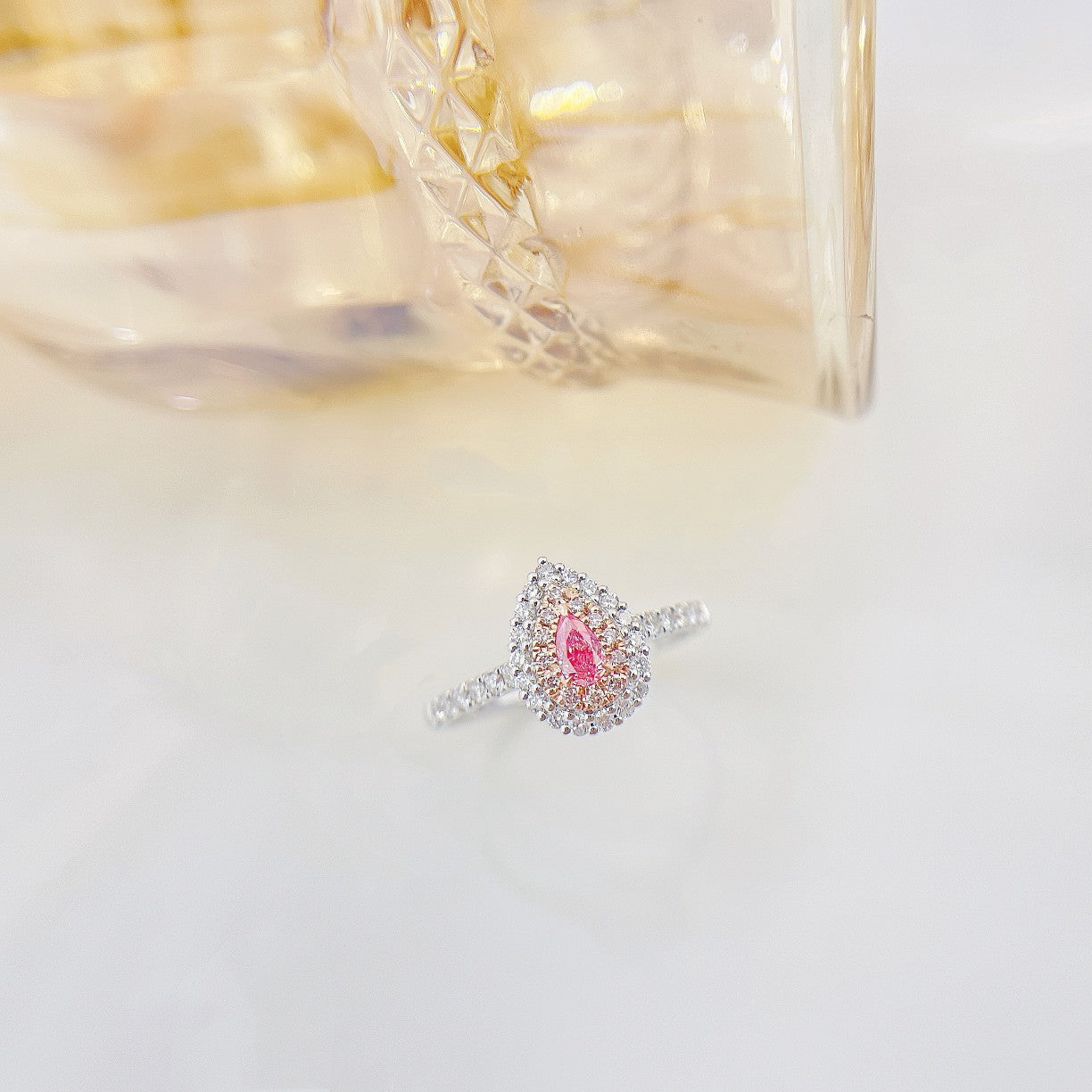 18K Pink Diamond Delicate Drop Ring - Luxury Jewelry Collection - Pink Diamond Ring