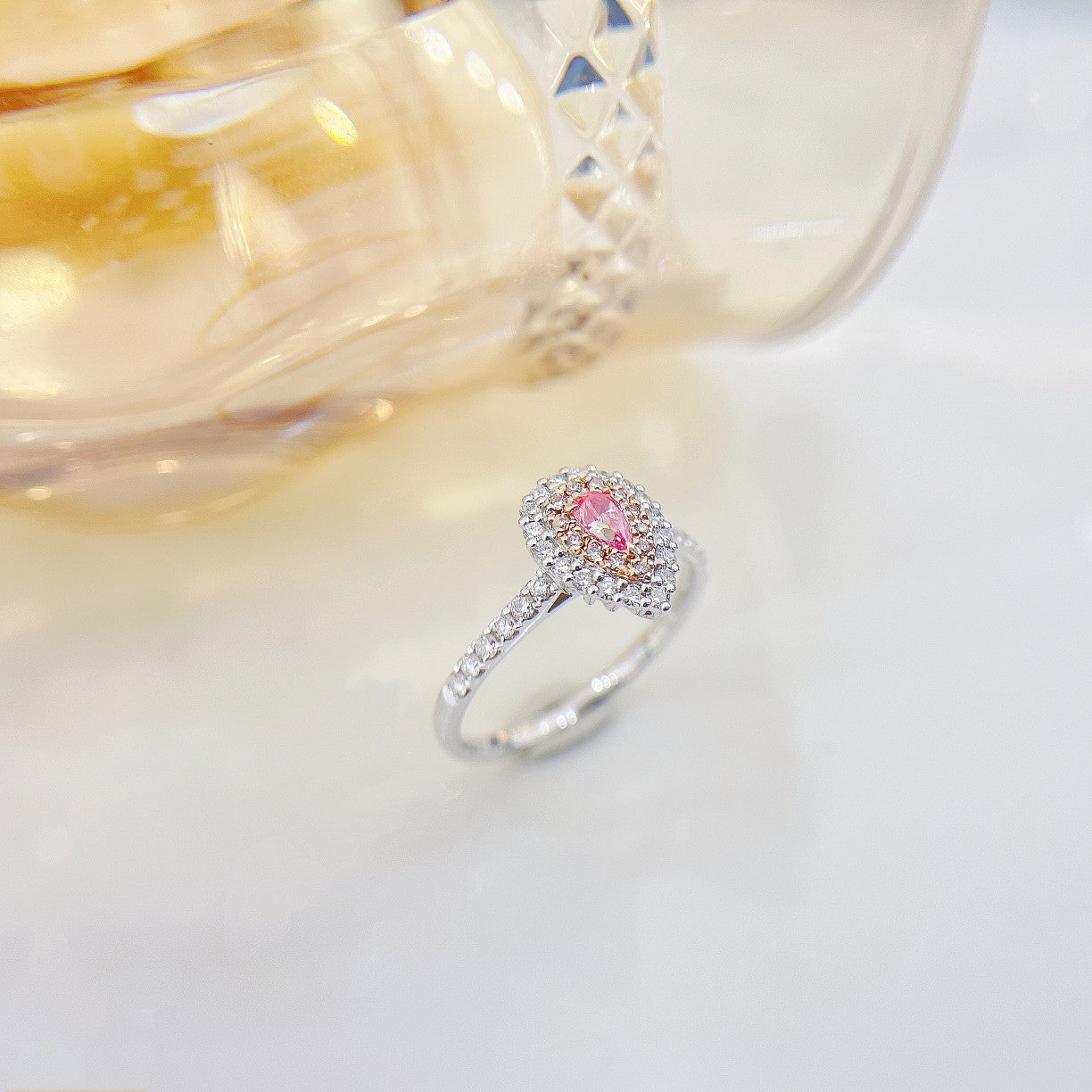 18K Pink Diamond Delicate Drop Ring - Luxury Jewelry Collection - Pink Diamond Ring