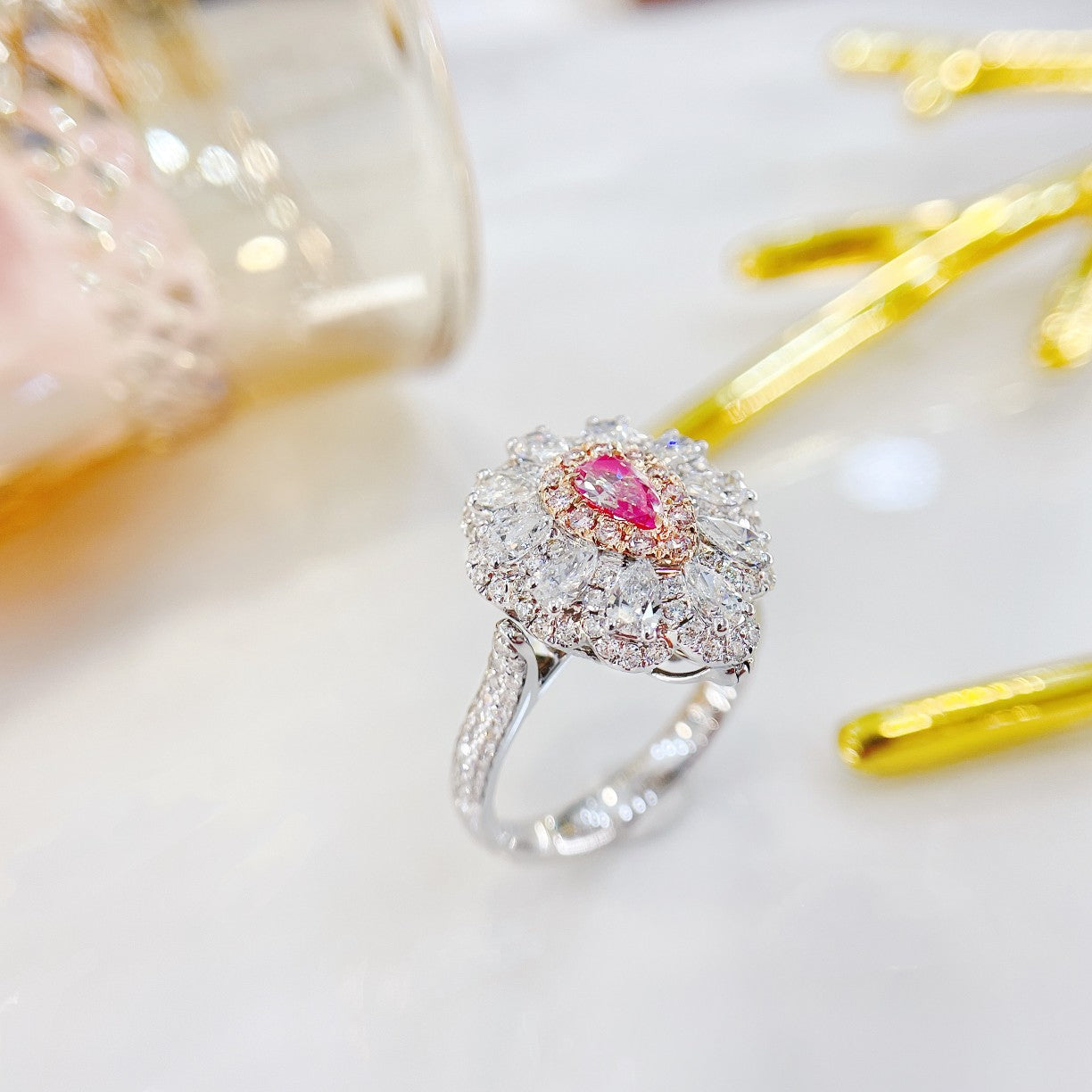 18K Pink Diamond Delicate Two-Way Wear Pendant - Premium Jewelry - Pink Diamond Ring