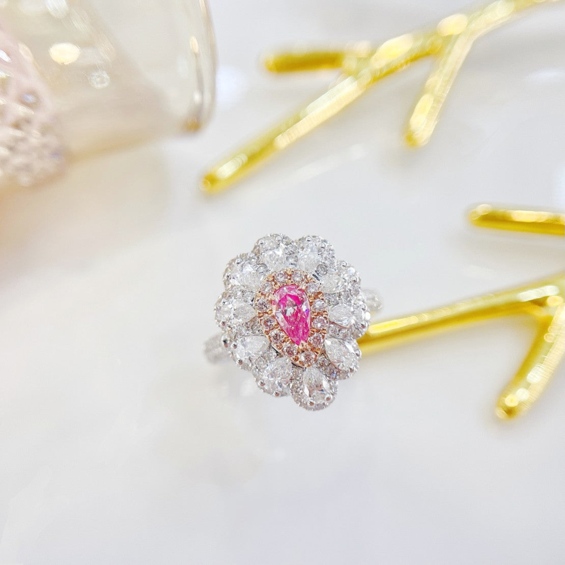 18K Pink Diamond Delicate Two-Way Wear Pendant - Premium Jewelry - Pink Diamond Ring