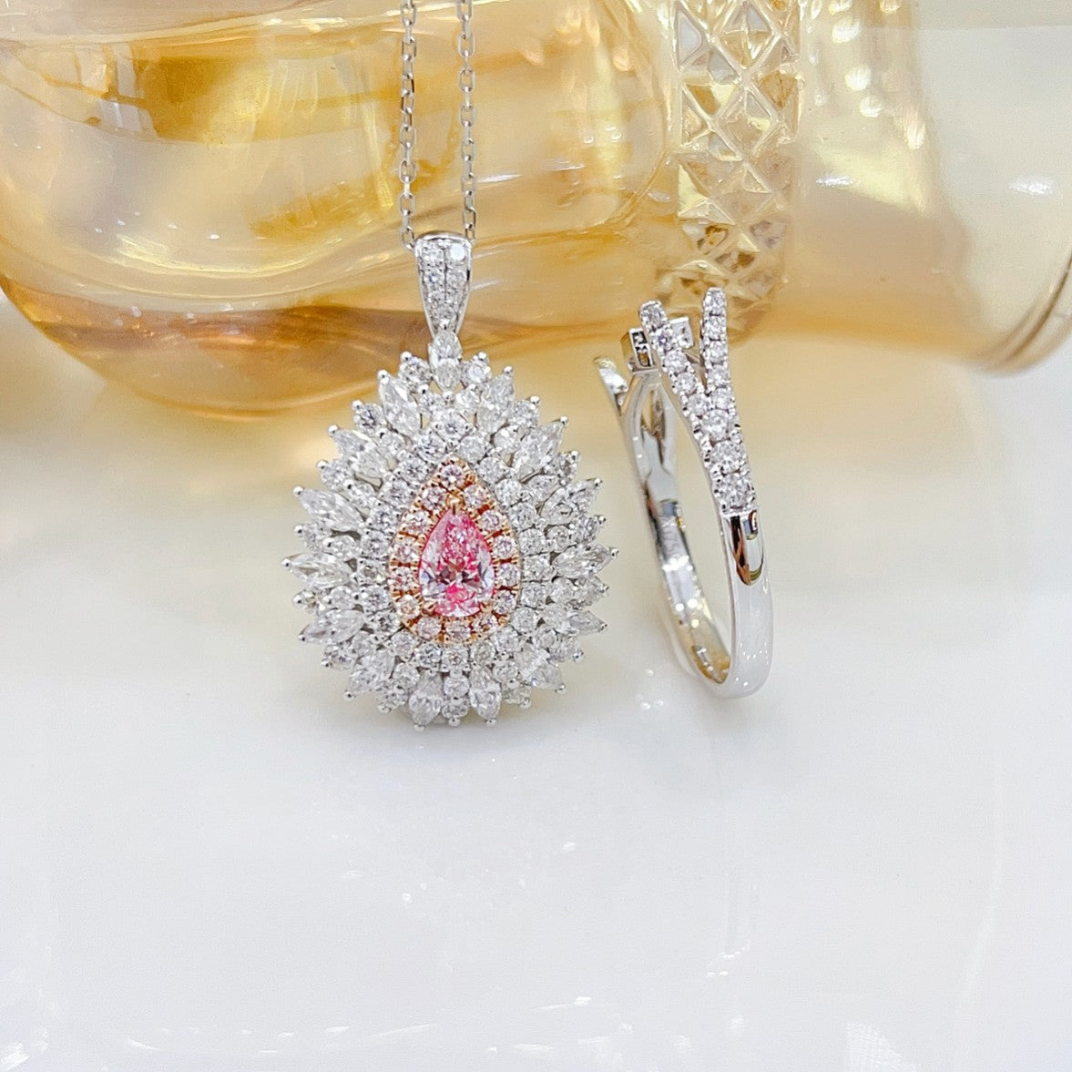 18K Pink Diamond Deluxe Two-Way Wear Pendant Jewelry - Pink Diamond Ring