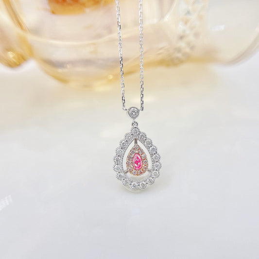 18K Pink Diamond Dewdrop Hollow Bubble Necklace - Exquisite Jewelry - Pink Diamond Necklace