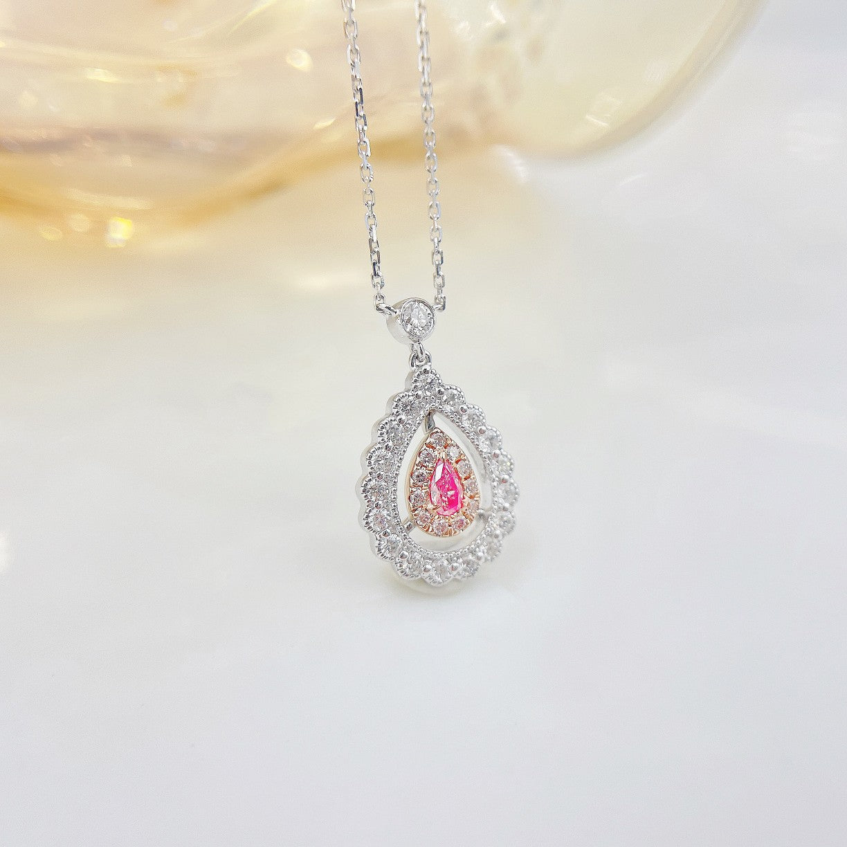 18K Pink Diamond Dewdrop Hollow Bubble Necklace - Exquisite Jewelry - Pink Diamond Necklace