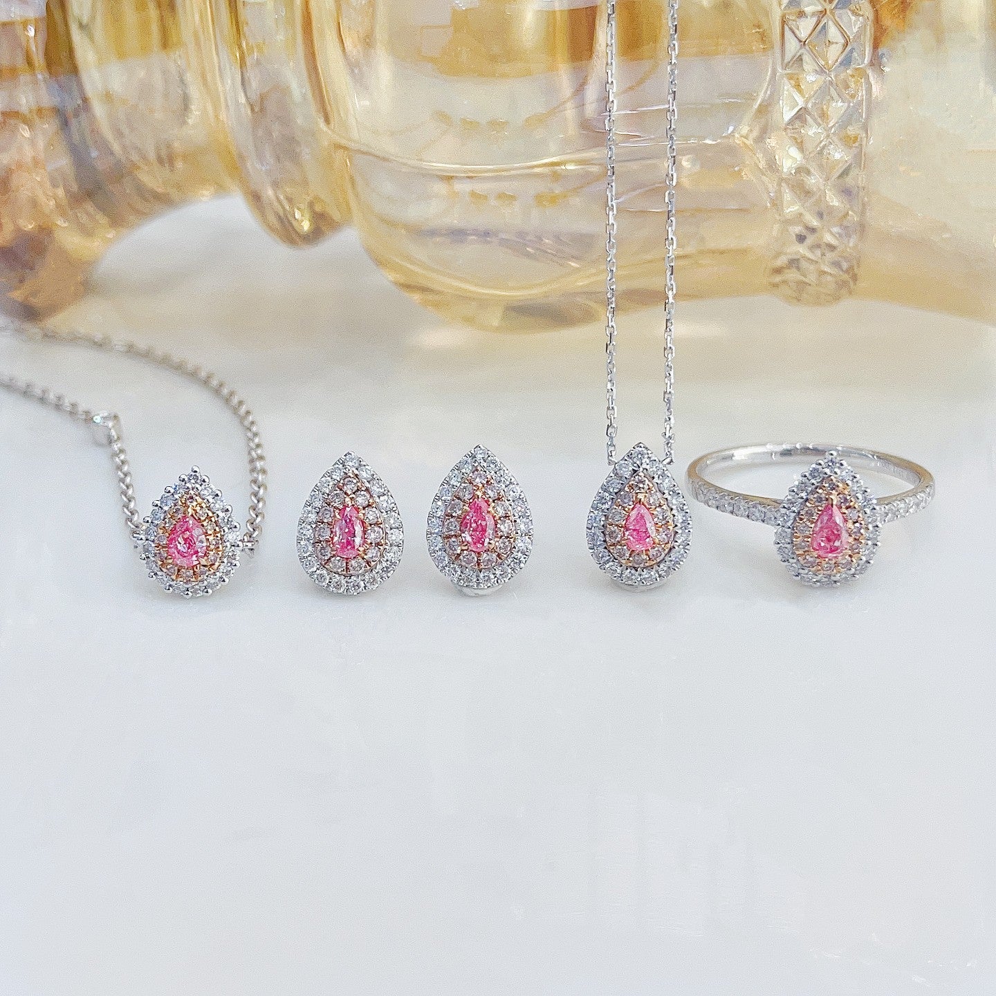 18K Pink Diamond Dewdrop Jewelry Set – A Sparkling Elegance - Pink Diamond Set System