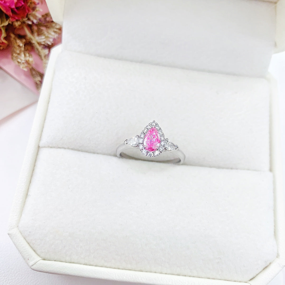 18K Pink Diamond Double Drop Pendant Ring - Exquisite Jewelry - Pink Diamond Ring