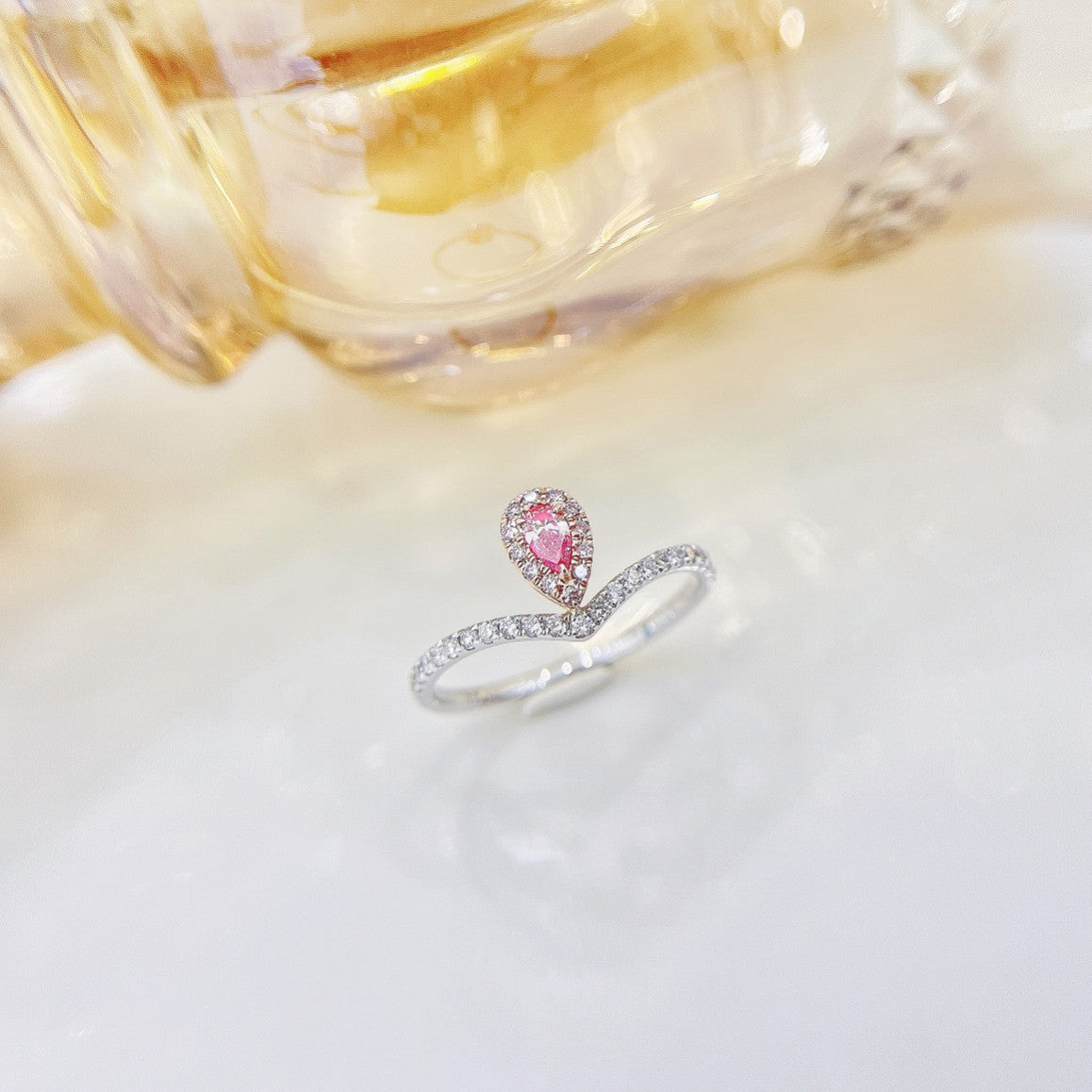 18K Pink Diamond Double V Two-Way Wearable Ring - Exquisite Jewelry - Pink Diamond Ring