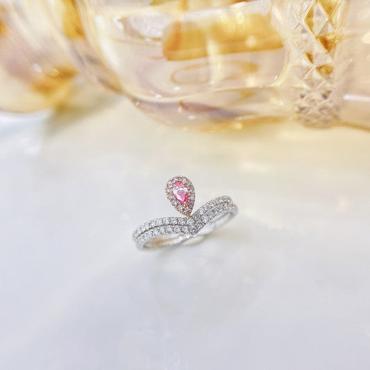 18K Pink Diamond Double V Two-Way Wearable Ring - Exquisite Jewelry - Pink Diamond Ring