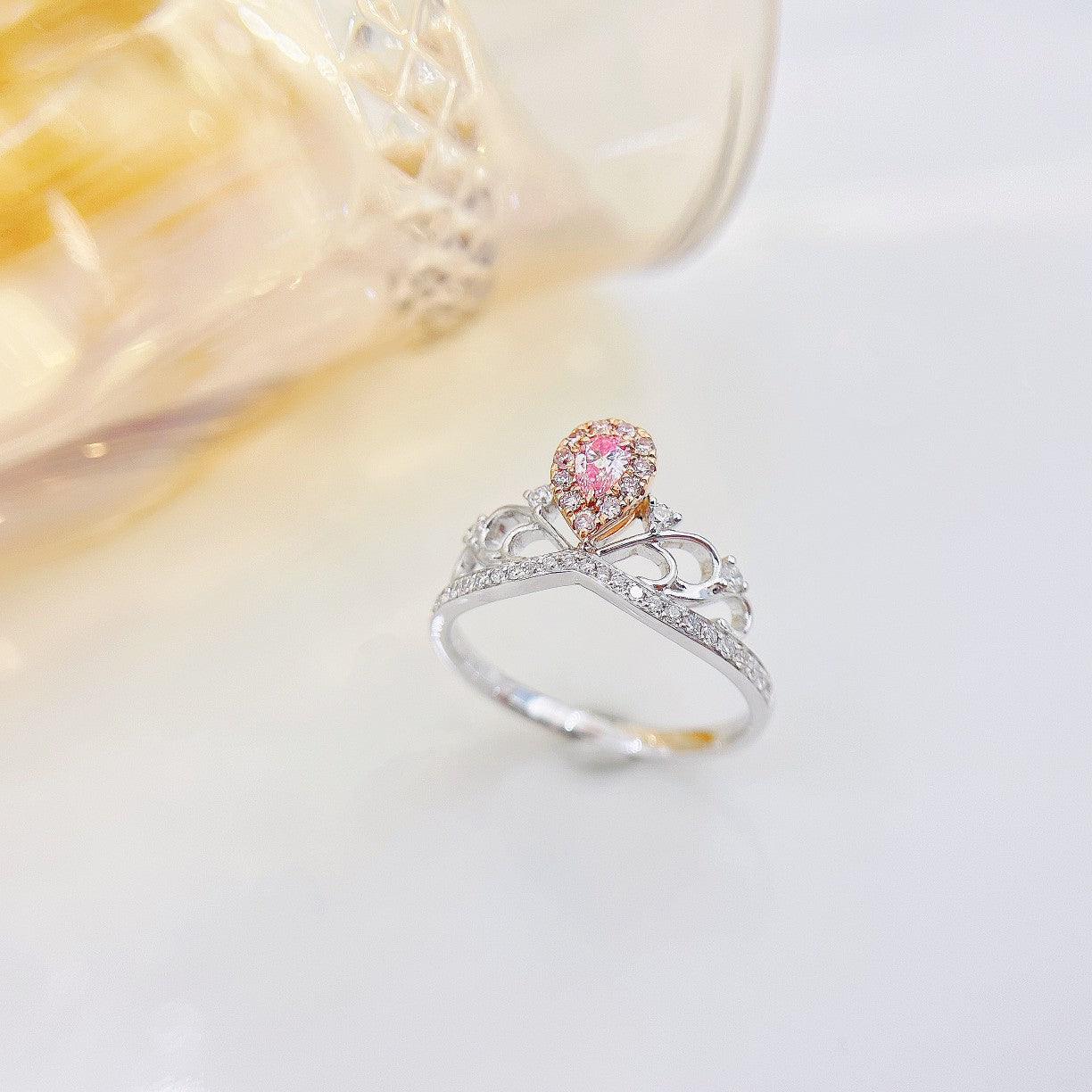 18K Pink Diamond Drop Crown Ring | Luxury Jewelry - Pink Diamond Ring