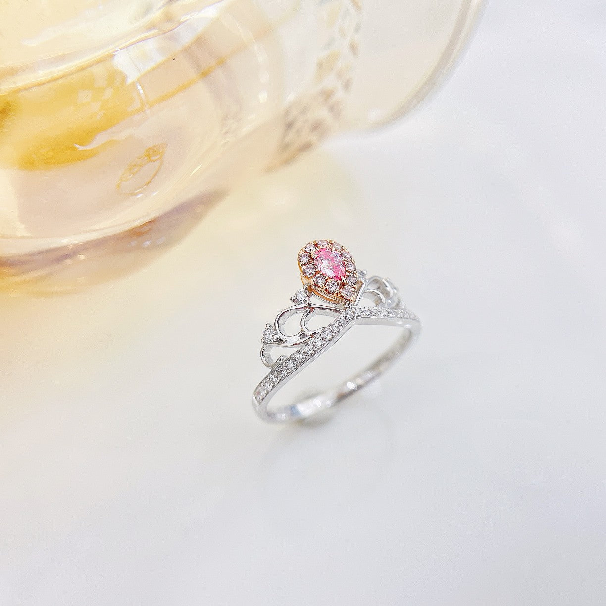 18K Pink Diamond Drop Crown Ring | Luxury Jewelry - Pink Diamond Ring