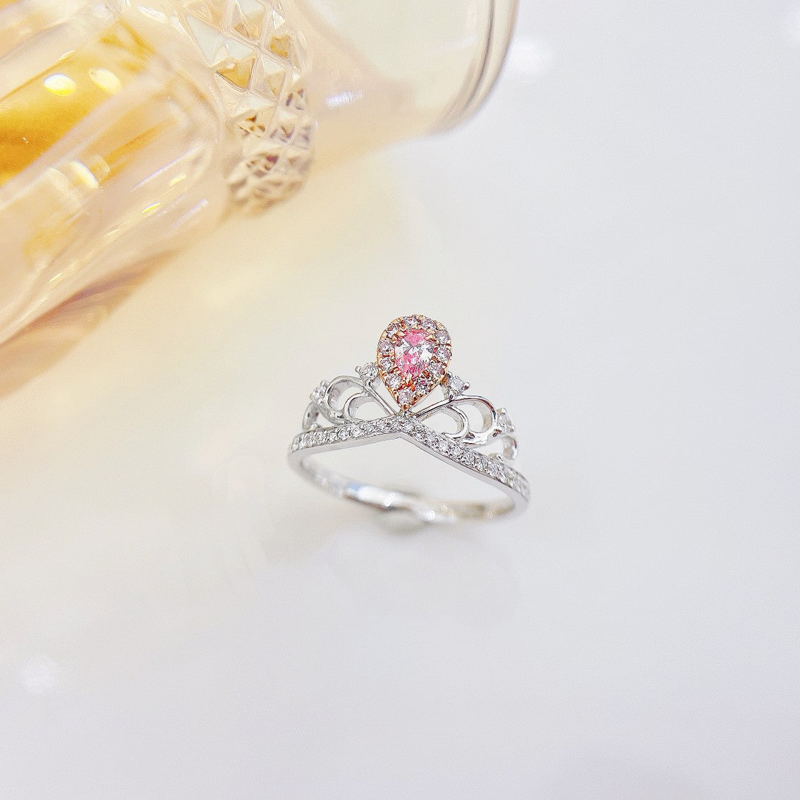 18K Pink Diamond Drop Crown Ring | Luxury Jewelry - Pink Diamond Ring