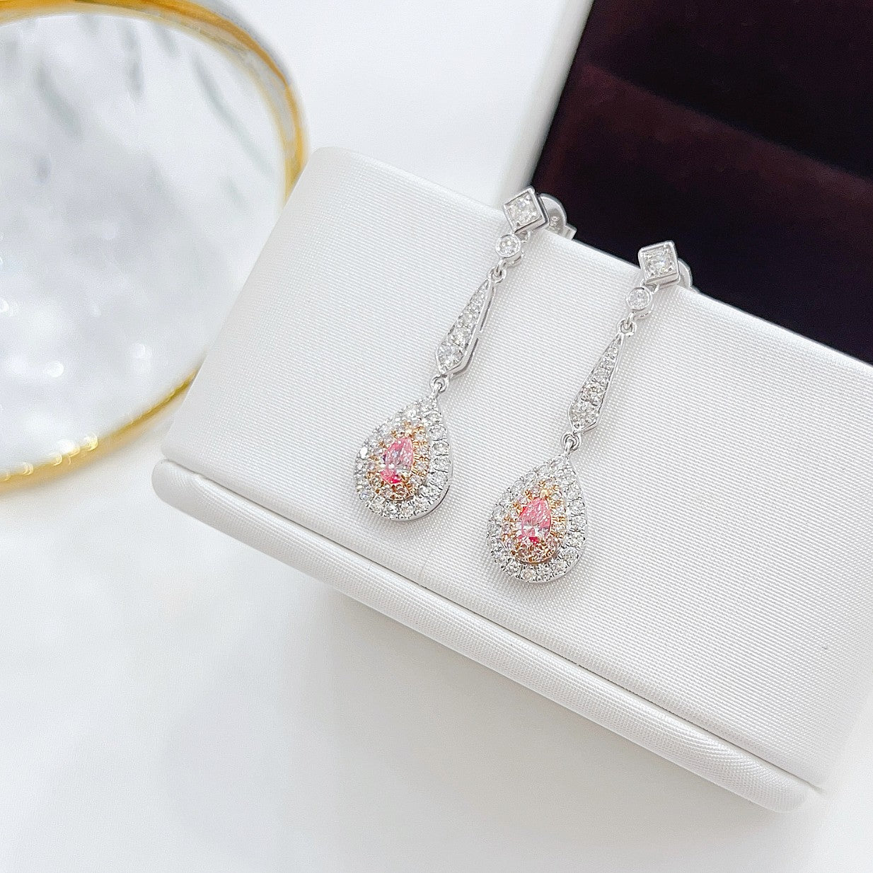 18K Pink Diamond Drop Earrings - ED026-F - Jeweler.Jewelry